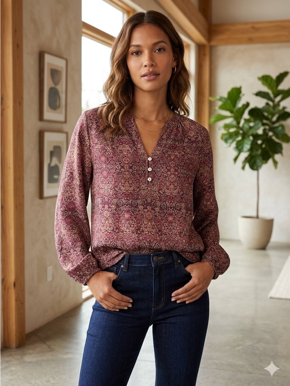 MAX Studio Silk Henley popover  Top